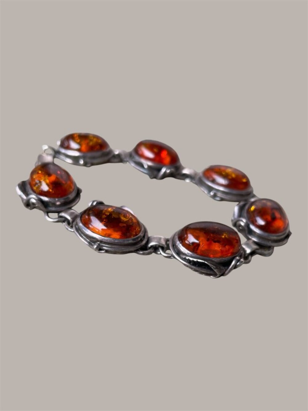 Sterling Silver Vintage Amber Link Bracelet - Picture 4 of 5